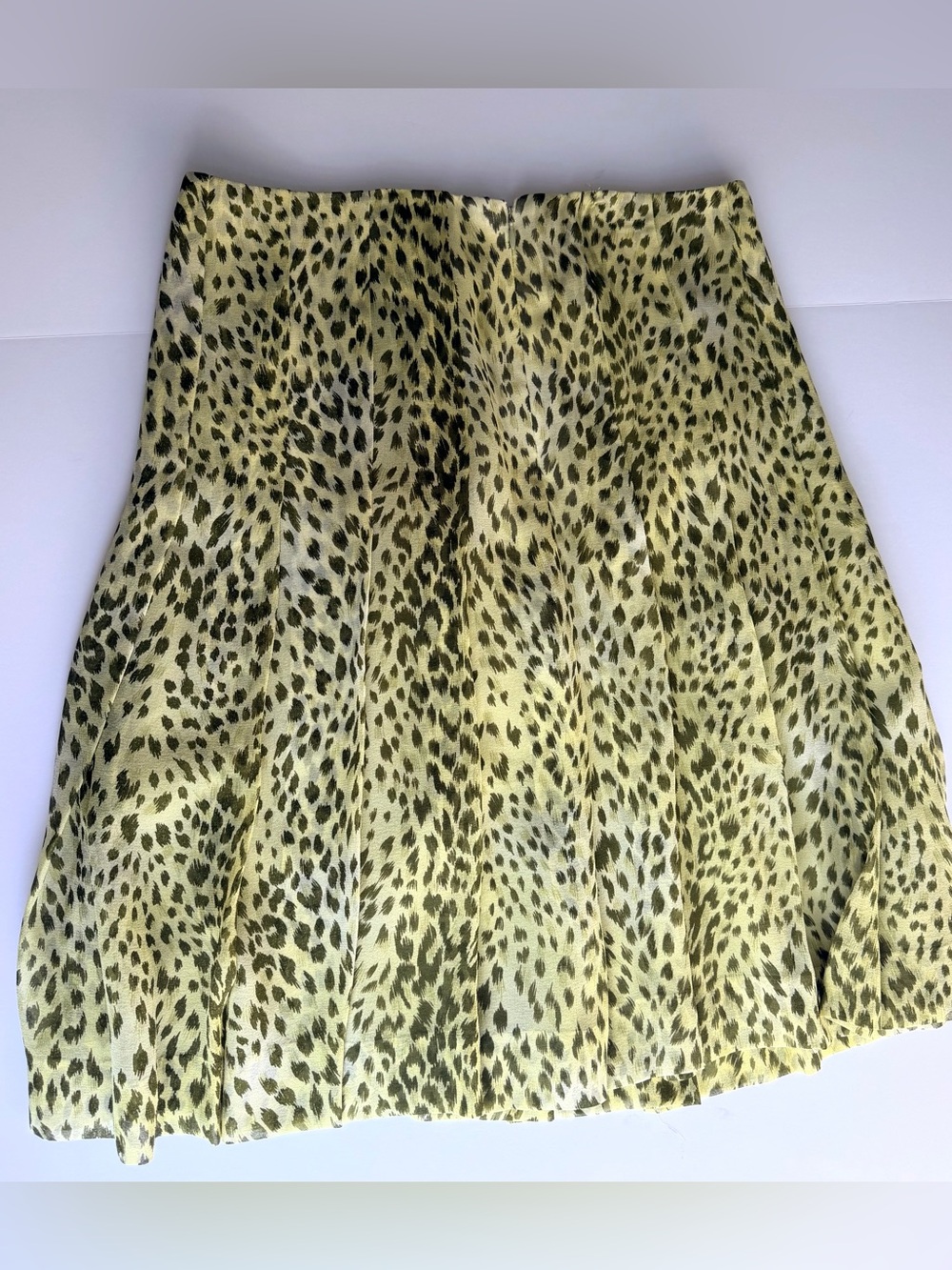 2/$40 Carlisle Silk Leopard Print A-Line Women's Skirt - Yellow/Lime green - Picture 4 of 9